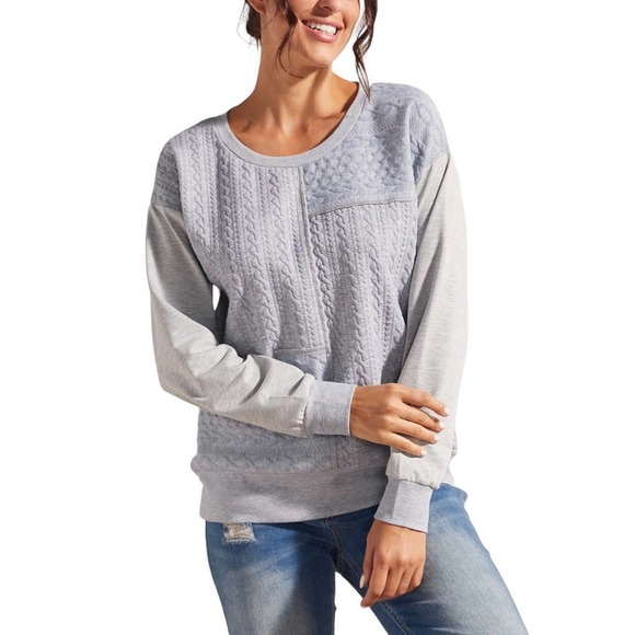 NWT Simple By Suzanne Betro Heather Gray Cable Knit Sweatshirt 2XL - Picture 2 of 14